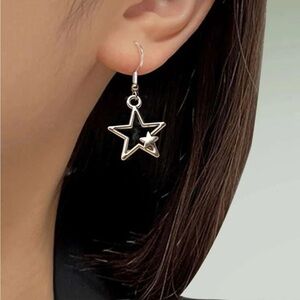 Silver star drop earrings